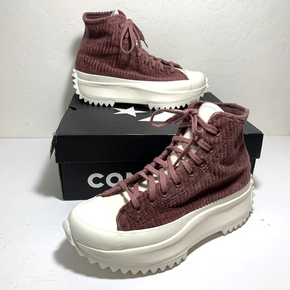 Converse Chuck Taylor Run Star Hike Platform Sneakers High Top Velour Dark Wine - Picture 2 of 8